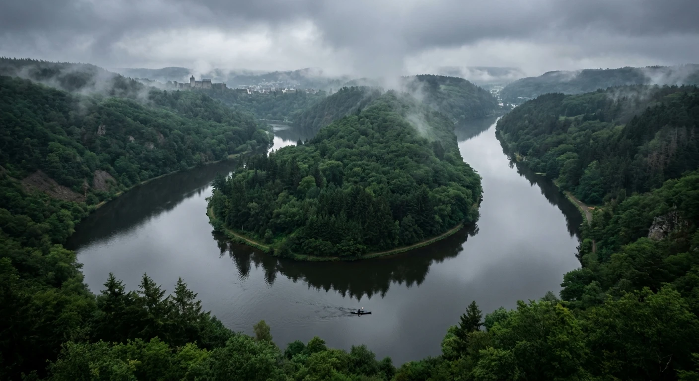 Grote meander van de Semois in de ochtendmist